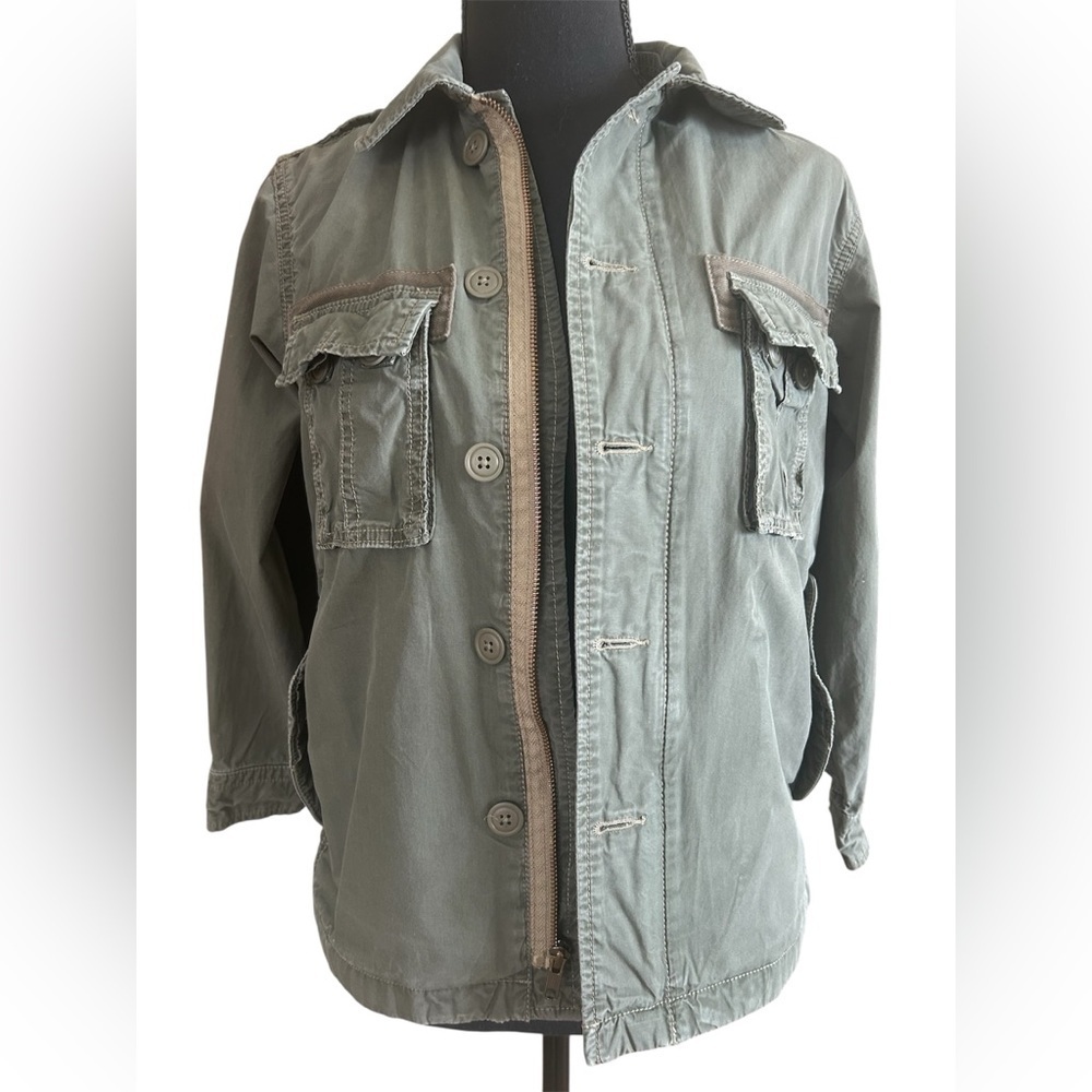 Gap Kids Olive Green Utility Jacket Military Field Jacket Button Zip Girls M 8